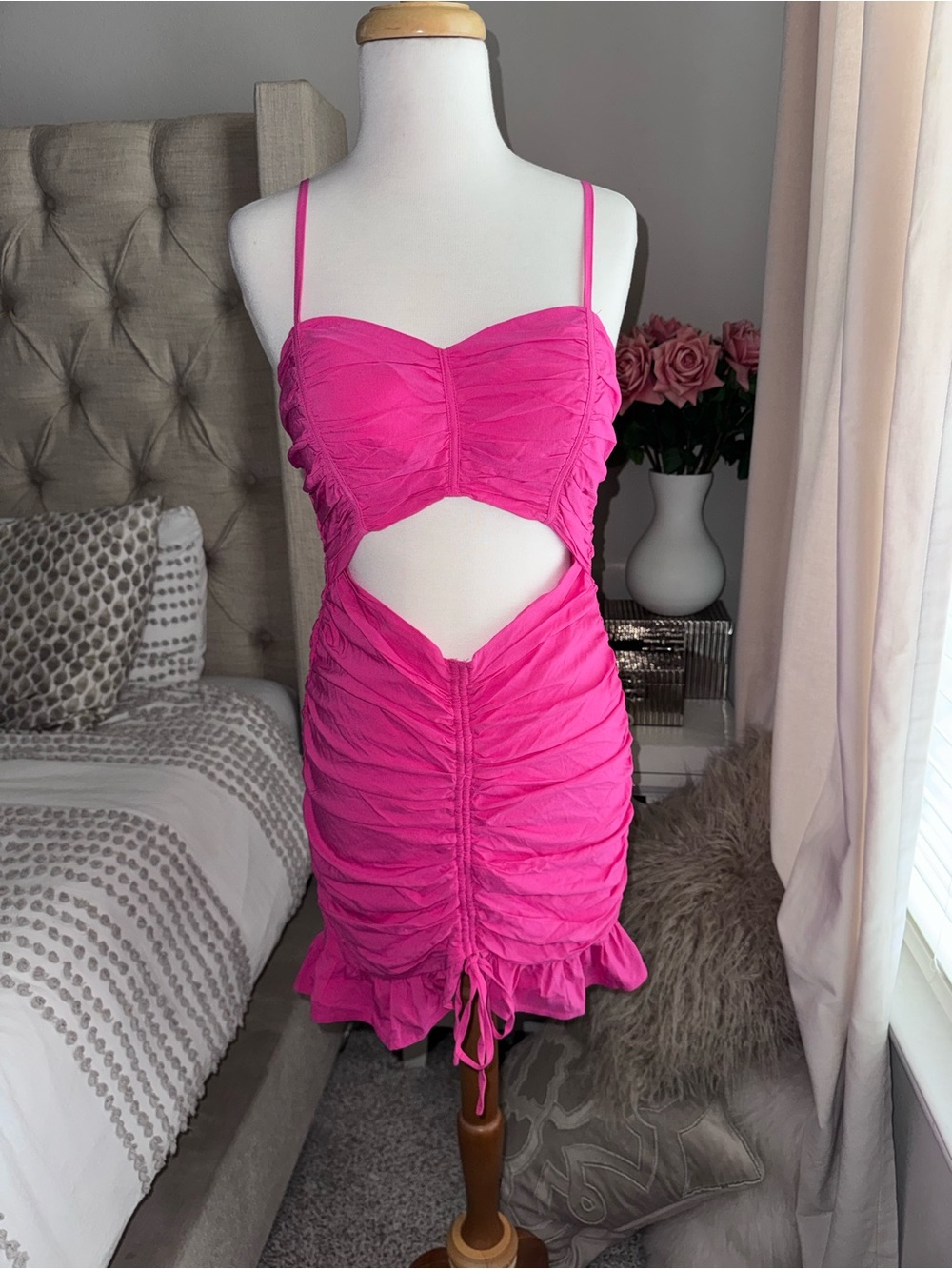 privy Hot Pink Ruched Cutout Slip Dress
